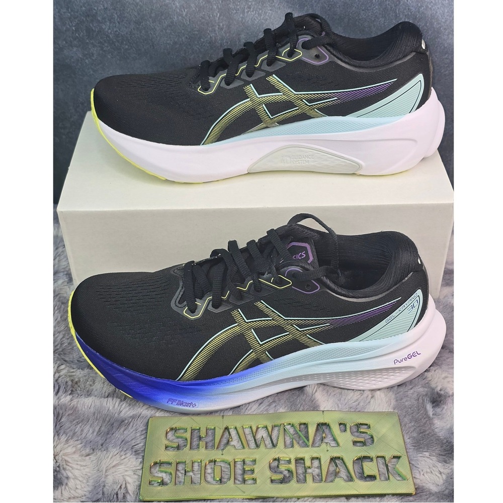 EUC ASICS Gel-Kayano 30 Black Glow Yellow Running Shoes Women 8.5